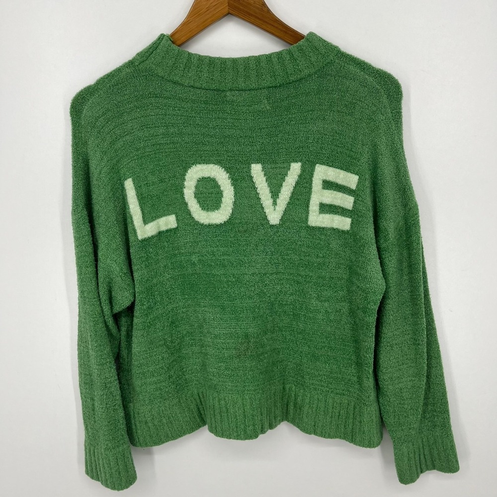 Anthropologie Maronie Knit "Love" Sweater Women's S Green Nylon Solid Pullover